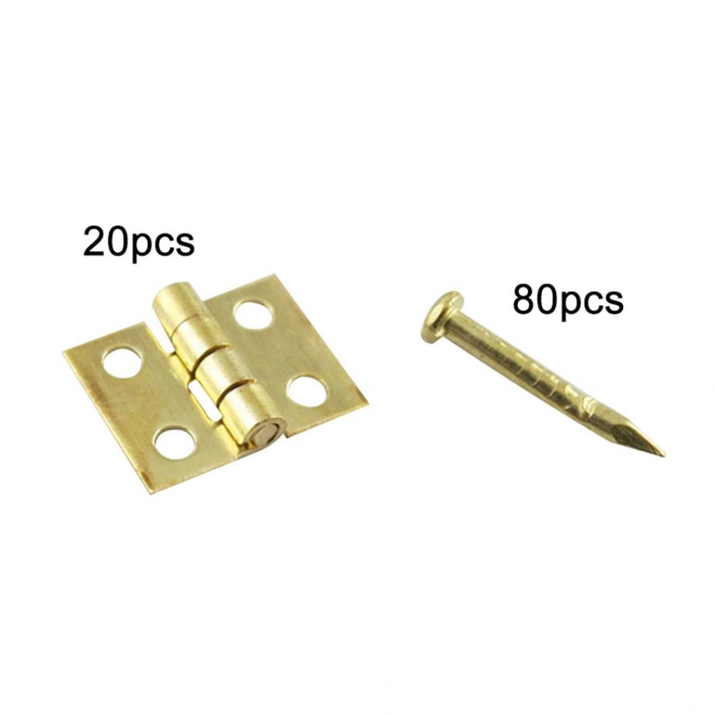 20Pcs Mini Metal Hinges with Nails DIY Miniature Furniture Dollhouse Accessory
