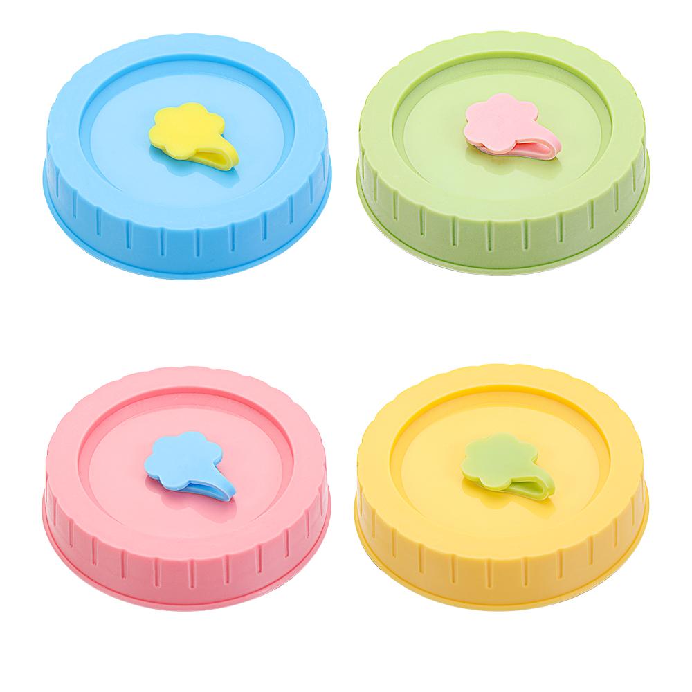 1/4Pcs Plastic Leak-Proof Food Storage With Straw Hole Canning Lids Jar Caps Mason Jar Lids