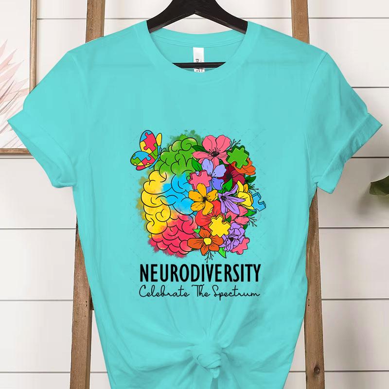 Teacher Autism Tshirt Floral Neurodiversity Celebrate The Spectrum Graphic T Shirts Clothing Autism Awareness Shirt for Women