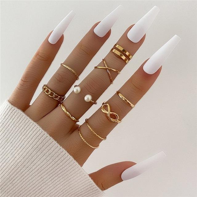 Fashion Jewelry Rings Set Gold Color Hollow Round Opening Women Finger Ring for Girl Lady Party Wedding Gifts