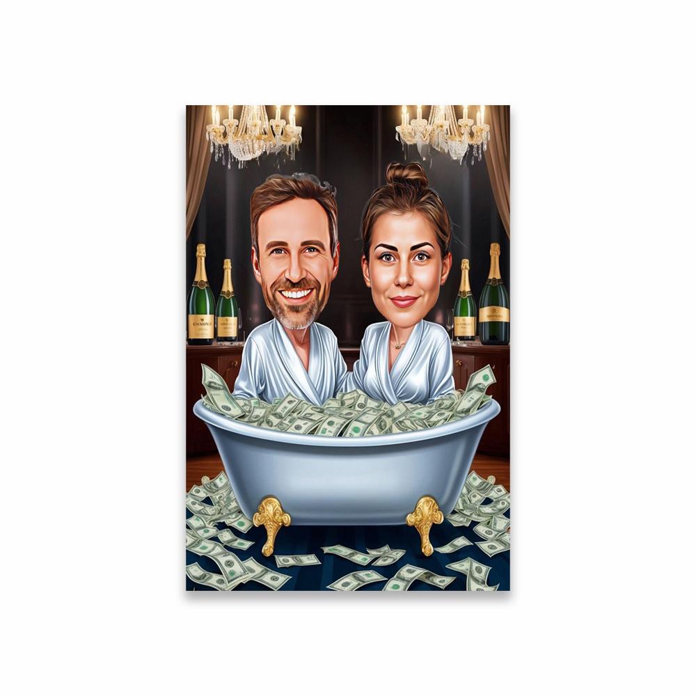 Funny Couple Cartoon Portrait Poster Money CEO Caricature Prints Big Boss Personalized Gift Businessman Office Wall Art Canvas