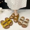 Retro One-word Button Round Head Platform Slippers Summer Seaside Beach Sandals Outer Wear with Skirt Cool Slippers Women