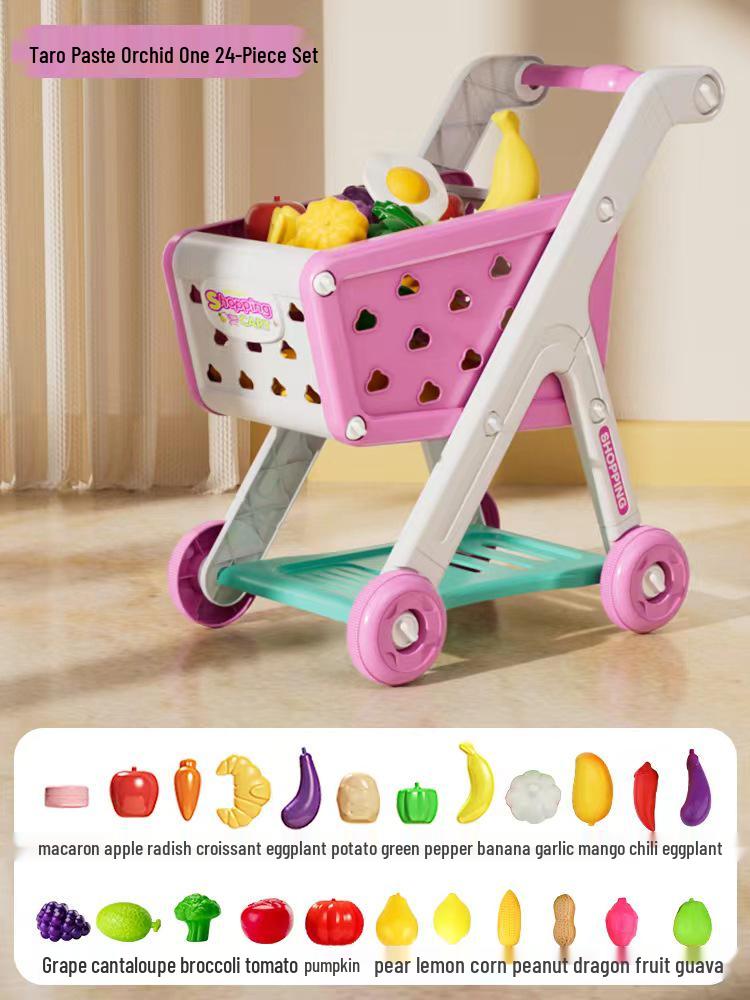 Kids' Supermarket Shopping Cart Stroller & Fruit Cutting Play Set