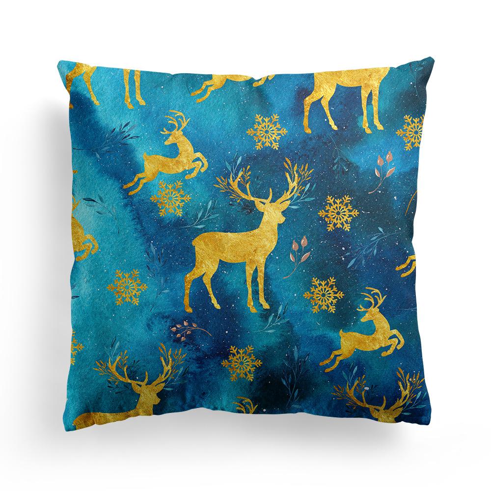 New Christmas Blue Watercolor Elk Pillow Cover  Decoration Holiday Gift Sofa Cushion  Bedroom Room Home
