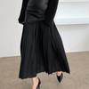 Ayollar uchun kundalik patchwork PU yubka, yuqori bel, midi, burmali, plisseli yubkalar, ayollar bahorgi moda kiyimi, zamonaviy va nafis xonim