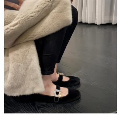 - Осень и зима новая квадратная голова стразы квадратная пряжка на плоской подошве Мэри Джейн одинарная обувь женщины