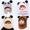 1 Set Autumn Winter Cute Plush Children Scarf Hat 2 In 1 Boys Girls Fleece Warmth Hooded Scarf Set