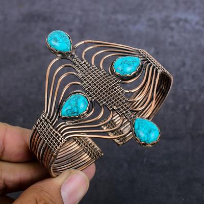 Браслет-манжета из натуральной медной проволоки Santa Rosa бирюзового цвета, регулируемый c0M28