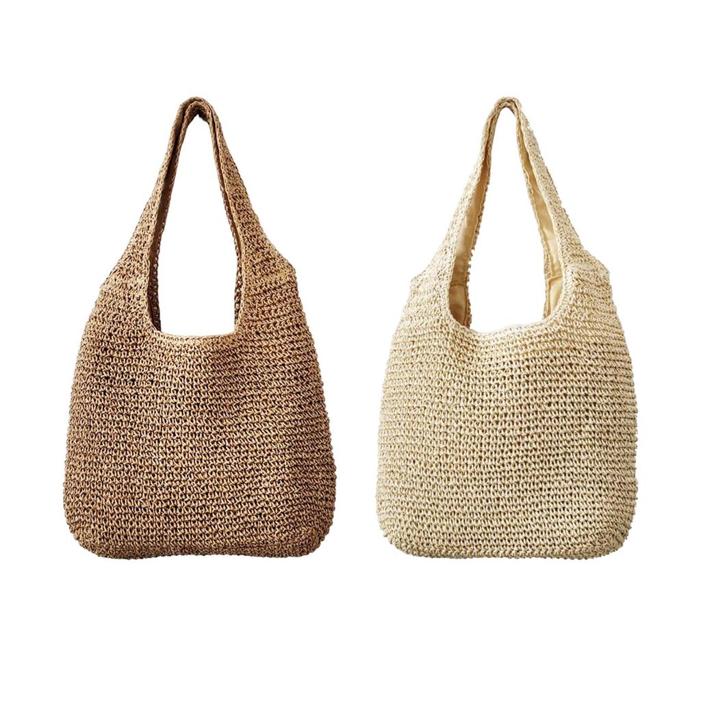 Women Straw Woven Tote Bag Shoulder Bags Retro Style Large Handmade Purse Straw Bag for Vacation Daily Wear Summer Beach Travel