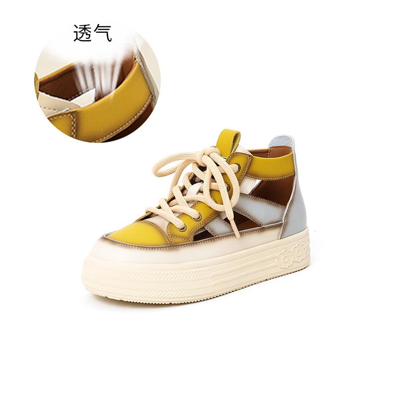 Кожаные сандалии женские 2025 лето новые женские ретро знаменитый стиль контрастный цвет сумка голова сандалии высокий верх полые женские туфли