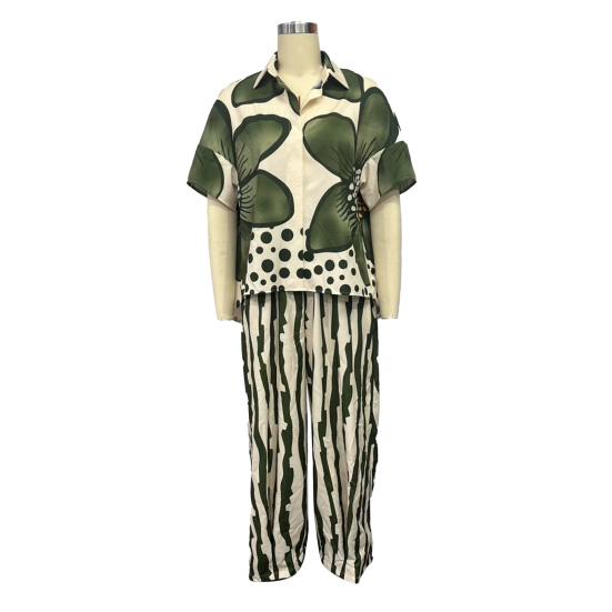 Women's Floral Print Loose Two-Piece Set Lapel Short Sleeve Top Wide Leg Pants Set Summer Casual Boho Streetwear