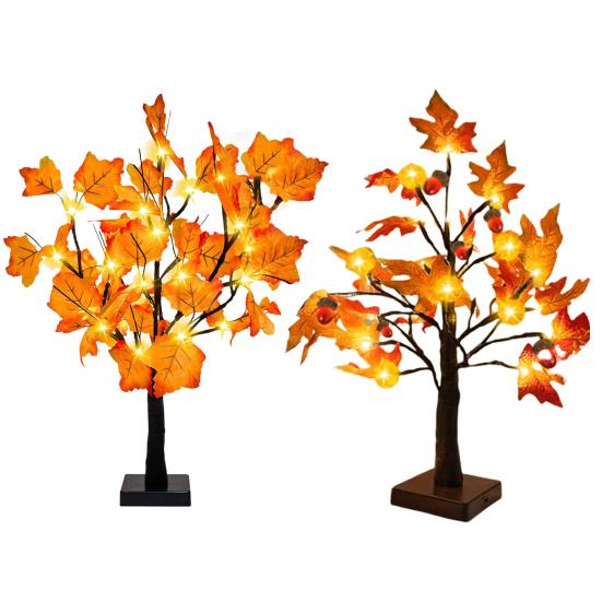 Осенняя кленовая лампа на батарейках с питанием от USB, искусственная тыква, шишка, кленовый лист, светодиодная лампа для осеннего урожая в День благодарения, украшение домашнего стола