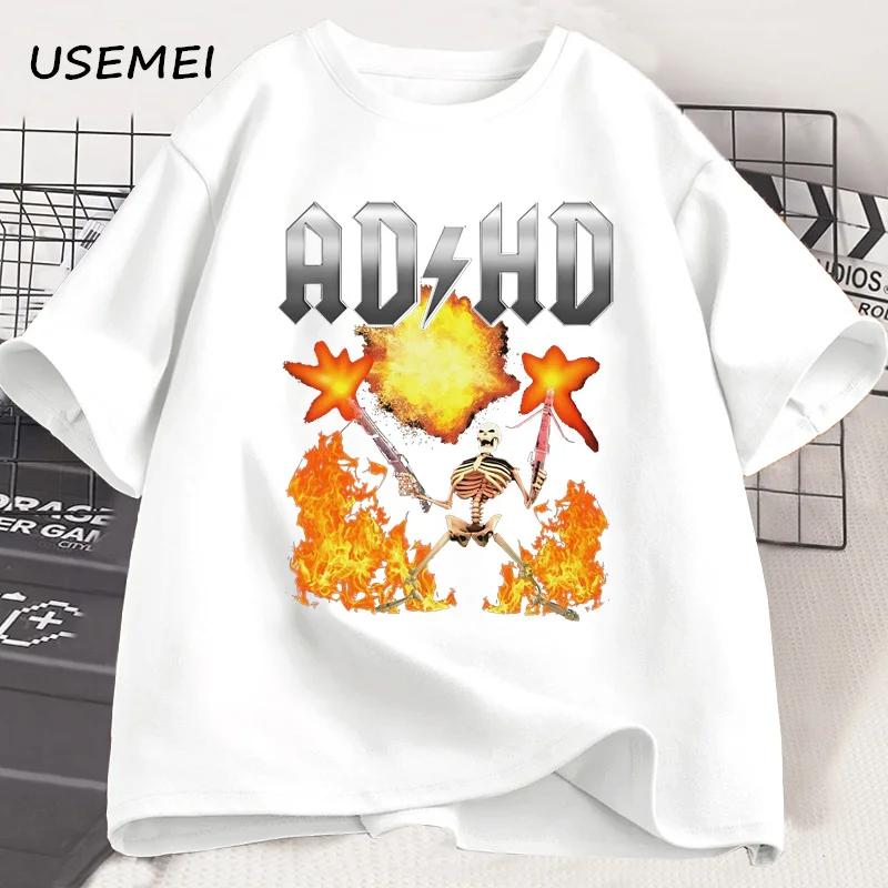 Funny ADHD Graphic Tee Shirt Mental Health Awareness T-Shirt Men Women Fashion Casual Tops All Season Loose Harajuku Clothing