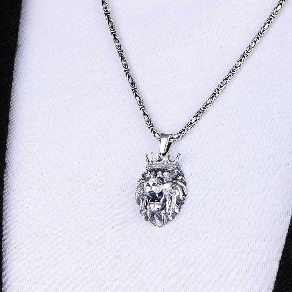 Мужское ожерелье с подвеской из серебра 925 карата с головой льва — турецкая византийская цепочка ручной работы — уникальный ремесленный дизайн — смелые мужские украшения