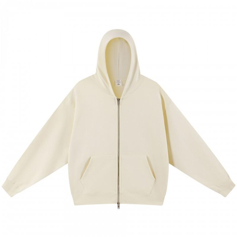 Mens Oversized Hooded Zip-Up Sweatshirt Pure Color Loose Fit Cotton Blend Fall Jacket
