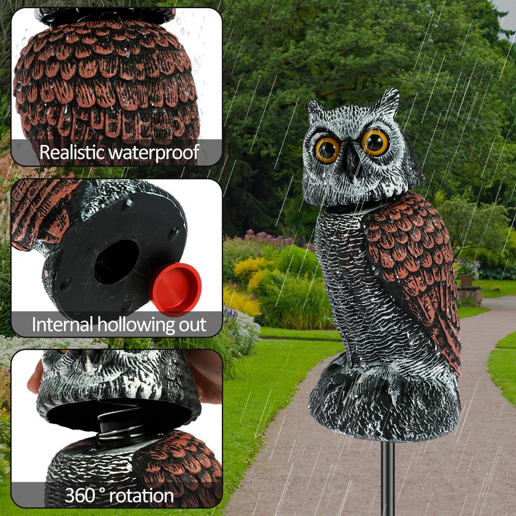 Owl Scare Bird Control Devices with 360° Swivel Head Waterproof Fake Owl Bird Deterrent for Landscape Decoration Sculpture