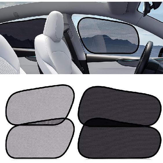 XCBYT Tesla Model Y Car Window Shades For Baby | 4 PCS Cling Side Window Sun Shade For Sun Blocker, Heat Ulation | Semi-Transparent Car Privacy