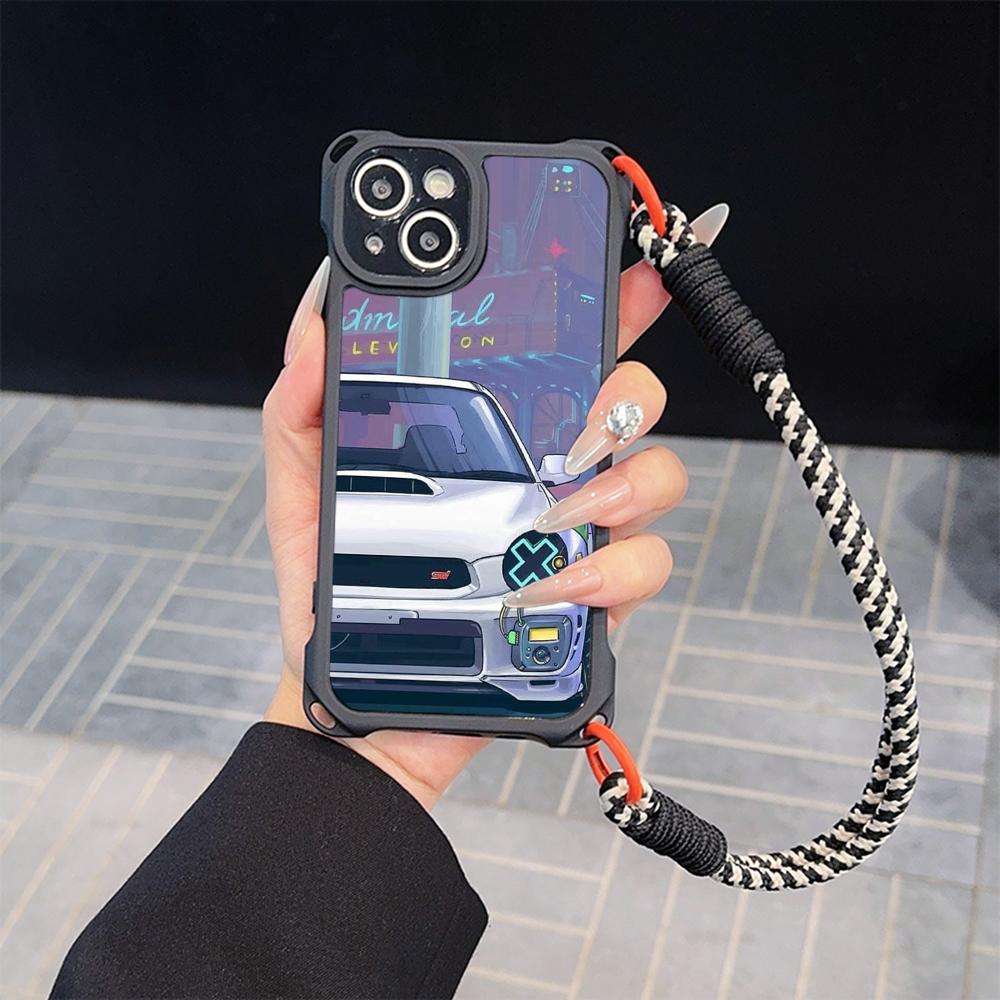 Ae78 Fashion Car Pattern Design Art Soft Phone Cases for iPhone 16 15 14 13 12 11 Pro Max 7 8 XR with Wrist Strap Lanyard Corner Protection Back Cover