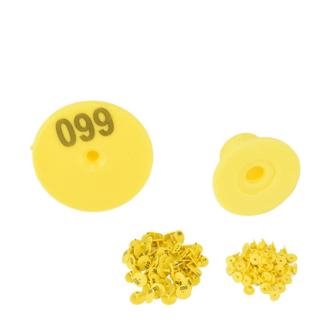 100pcs Livestock Ear Tag Anti Dropping Pig Round Ear Tag with Number for Foxes Pigs SheepsYellow