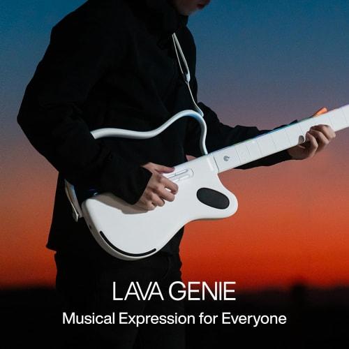 LAVA GENIE Sampler Guitar, No Strings, Hundreds of Instrument Presets, Onboard Speaker, Foldable and Detachable, White, 30.5 inches.
