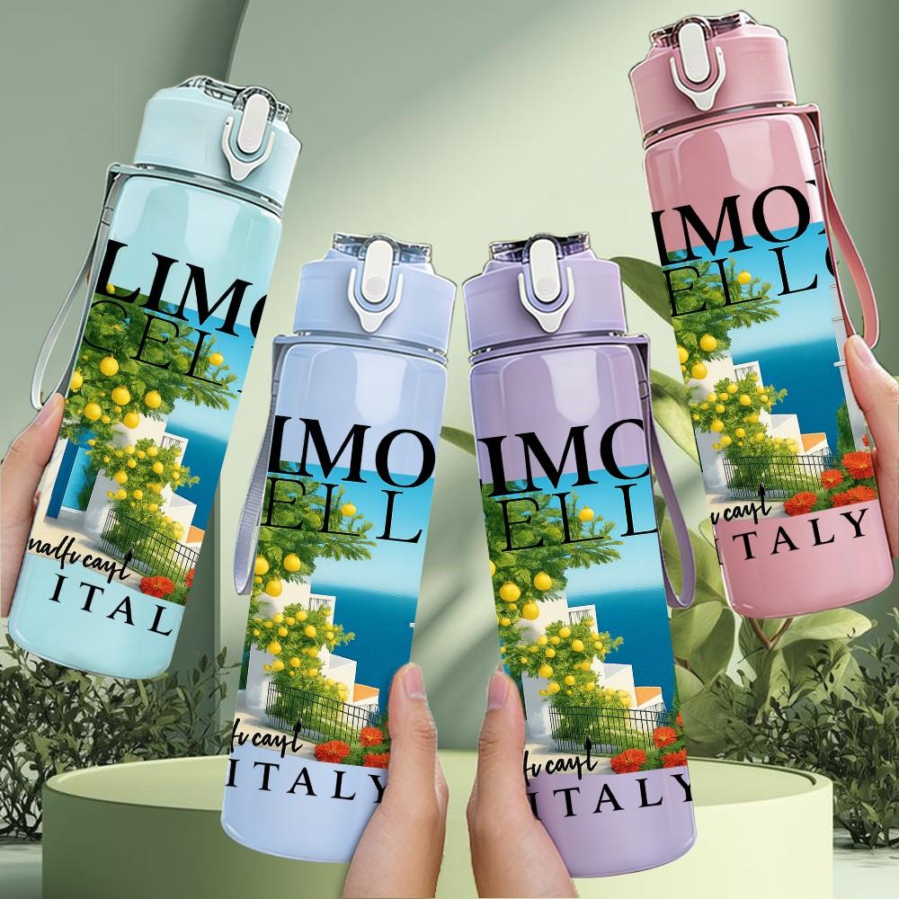1PC Limoncello Italy Vintage Poster 750ml Color Plastic Sports Water Bottle Leakproof Flip Straw Lid Suitable for Sports Office Home Use