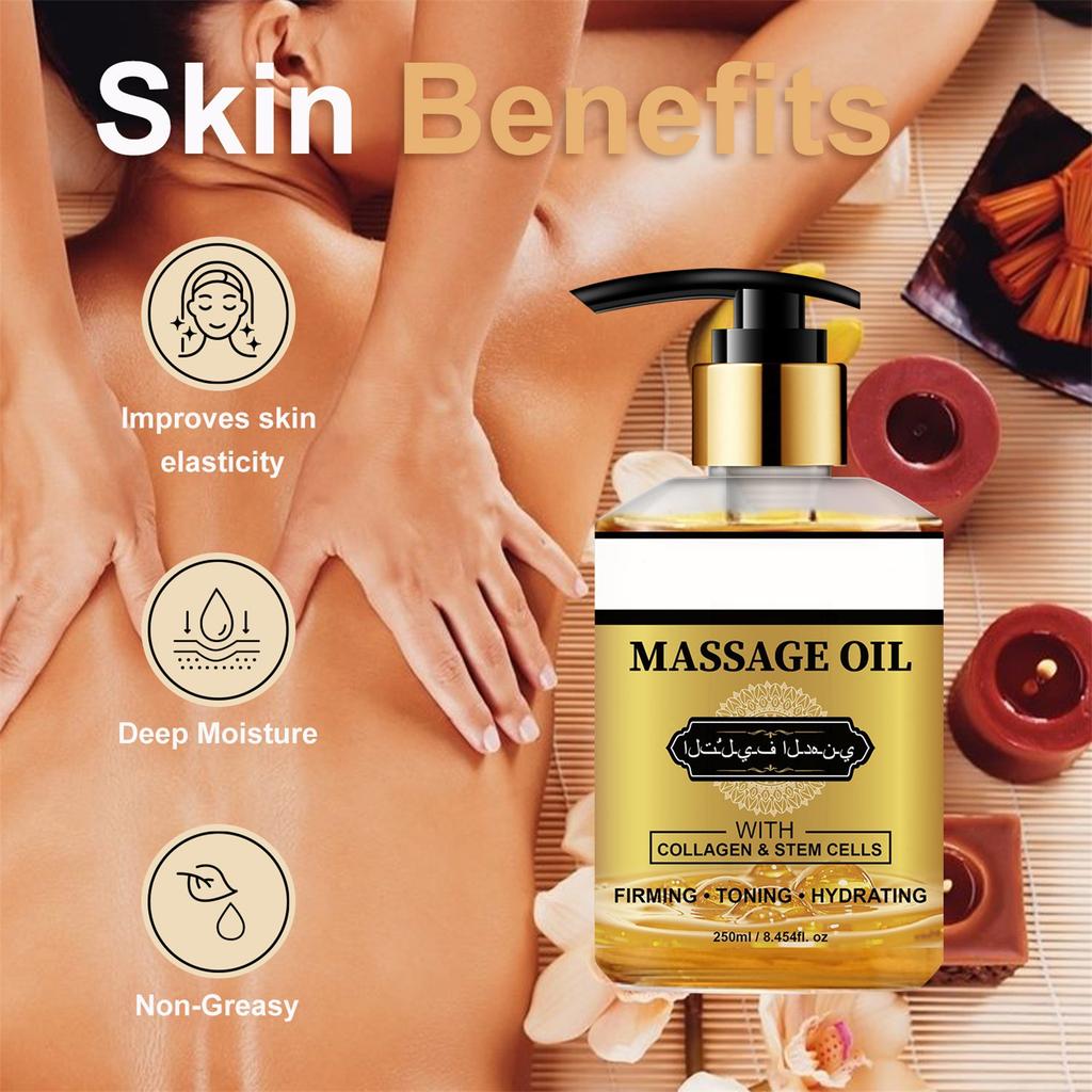 Cellulite Massage Oil With Collagen & Stem Cells - Natural Anti-Cellulite Oil That Helps Firm, Tone & Moisturize Skin, 8.45 Oz