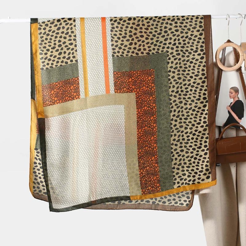 Fashion Color Matching Leopard Print Stone Pattern Printing Women's Scarf Silk Scarf Autumn and Winter Going Out Warm Scarf