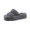 High-end large-size one-word fluffy slippers for women's 2025 autumn and winter new outer wear thick-soled small cotton slippers