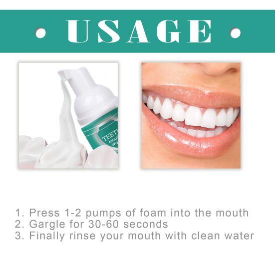 60ML Teeth Mouthwash Bad Breath Eliminating Dental Plaque Stain Removal Gums Oral Care Deep Cleaning Mints Flavor Tooth Whitening Liquid Foam