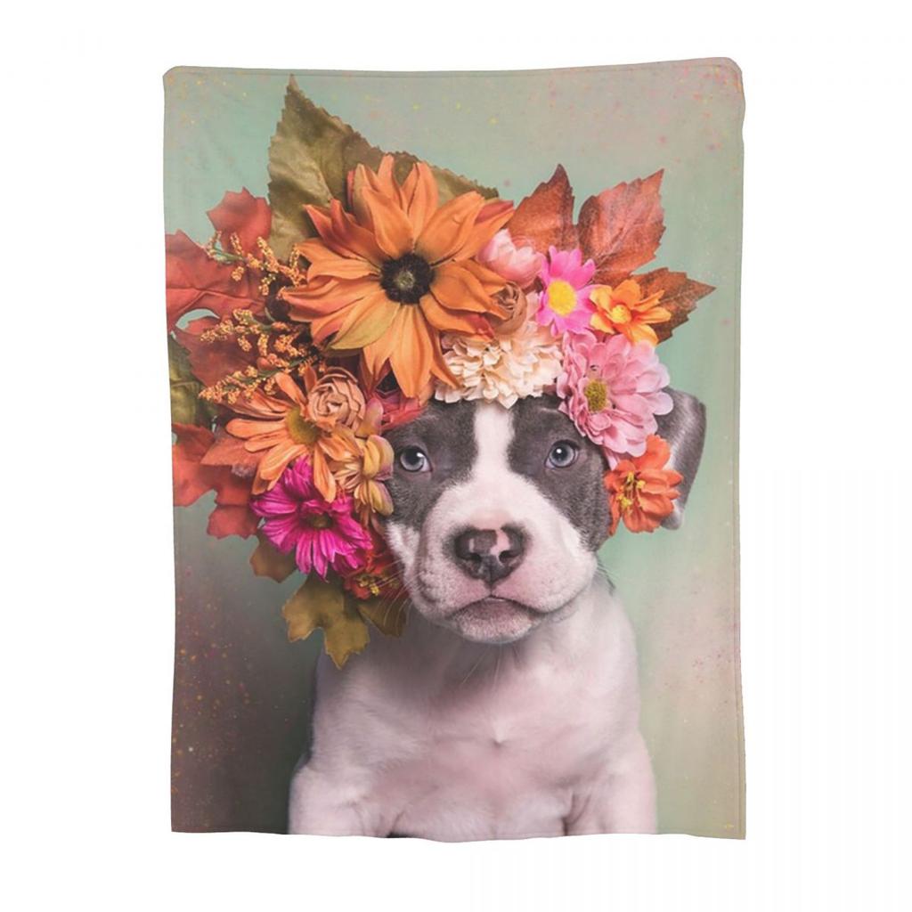 Pit Bull Flower Power Apollo Blanket Fleece Sofa Throw Blanket Portable for Couch Bedding Outdoor Throws Bedspread Quilt