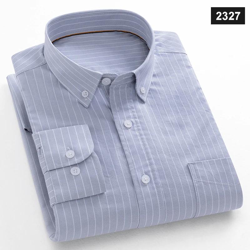 Мужские хлопковые оксфордские полосатые повседневные рубашки с длинным рукавом Новая мода Бизнесмен Офис Повседневные Классические Мужские Топ Одежда Платье Обычный