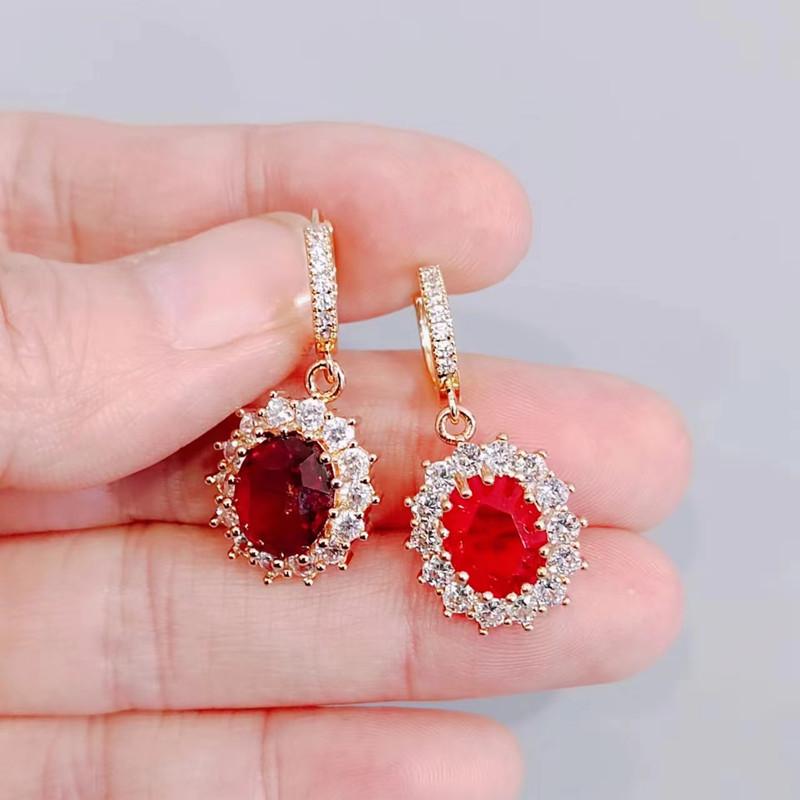Новые корейские модные красные овальные серьги с цирконием для женщин, модные серьги золотого цвета, ювелирные изделия, аксессуары для вечеринок