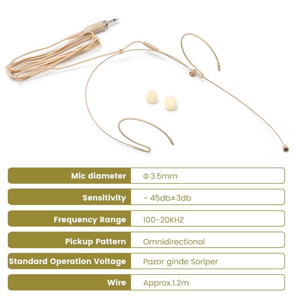 Headset Mic 1.2m Double Earhook For Shure Wireless