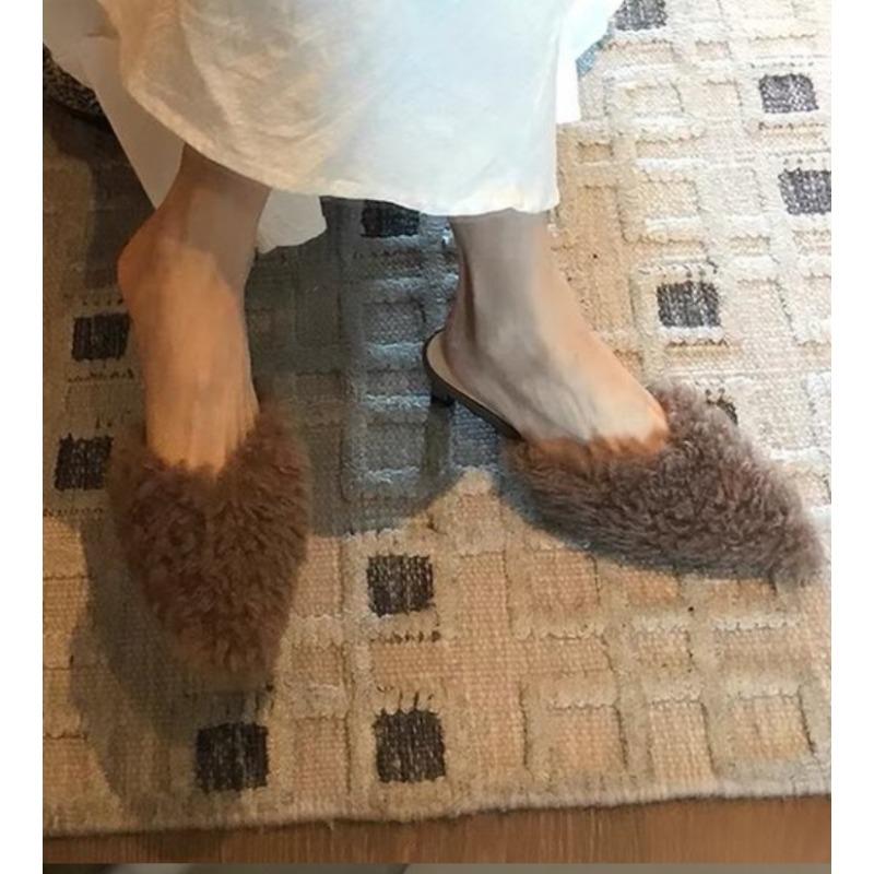 Роскошные мюли на низком каблуке с мехом, женские, розовые, сексуальные тапочки, женские туфли-лодочки с острым носком на шпильке, плюшевые сандалии, зимняя обувь для вечеринок