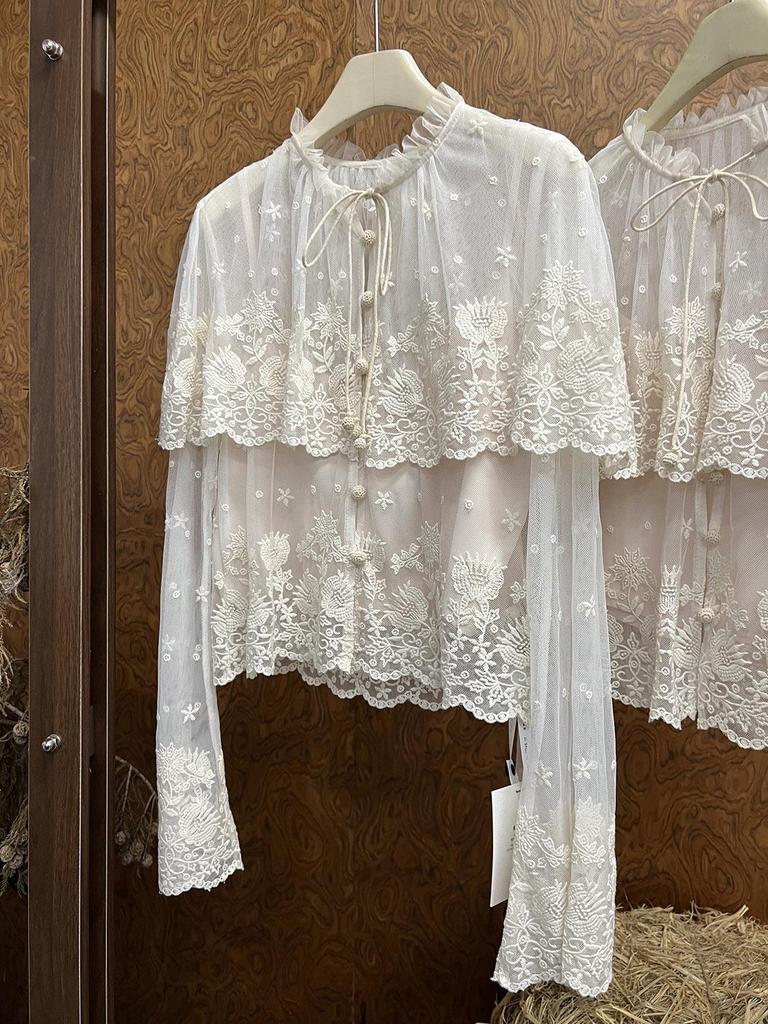 SE Дизайнерская кружевная рубашка Весна 26: Двухслойный, прозрачный, с цветочной вышивкой, кардиган-накидка