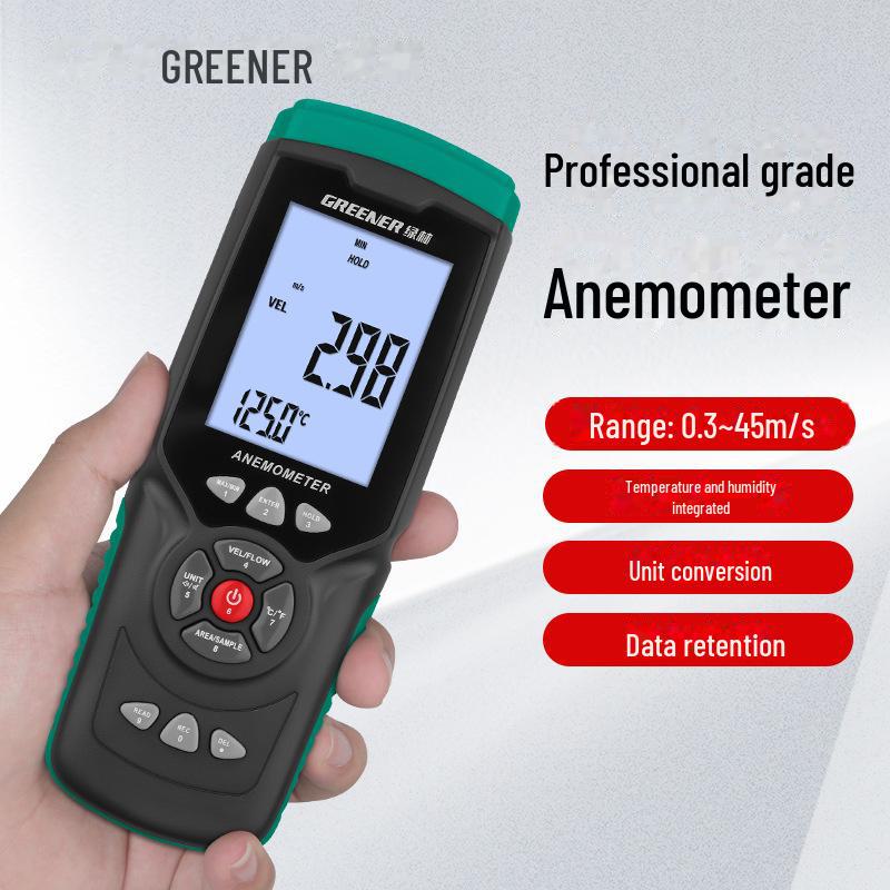 Ручной анемометр Green Forest: Высокоточный тестер скорости ветра, температуры и объема воздуха.