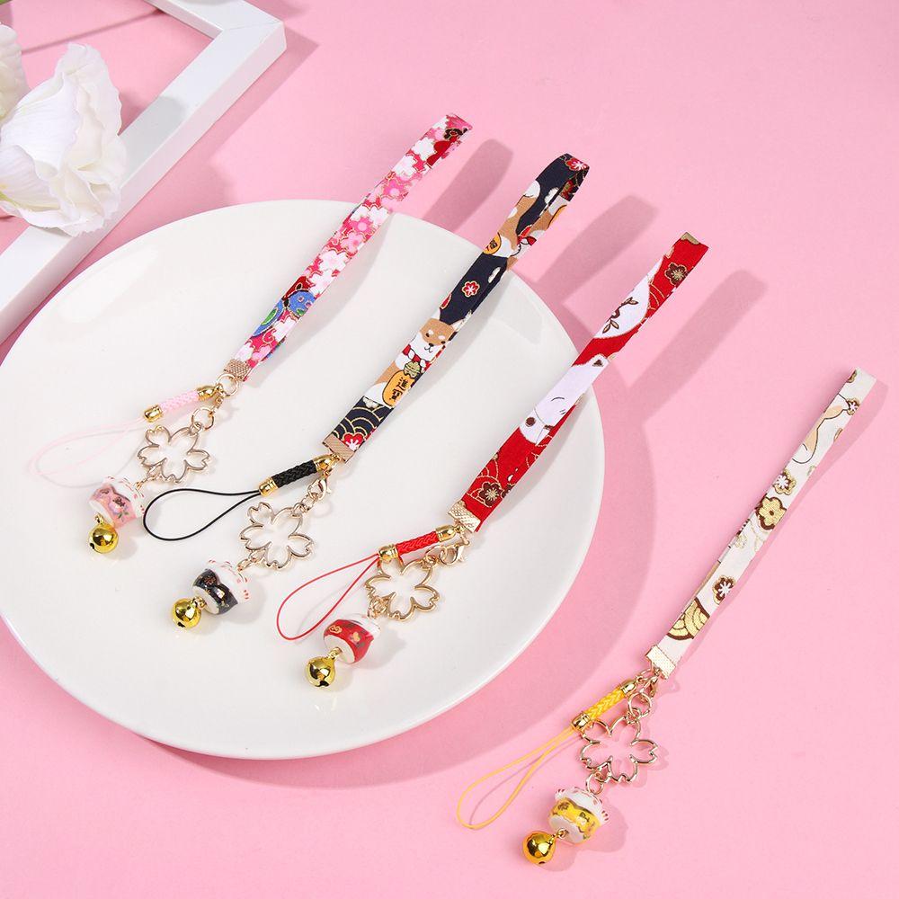 Ремешок для телефона Шнурок Колокольчик Счастливый кот Сакура Шнурок для телефона Брелок Веревка на запястье Шнурок против потери