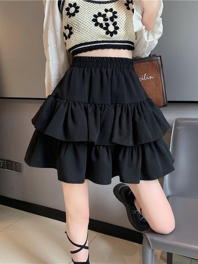Белая милая плиссированная юбка трапециевидной формы, женские узкие юбки с эластичной резинкой на талии в стиле каваи с оборками, простая повседневная одежда в Корейском стиле 2024