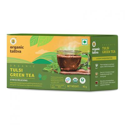 Зеленый чай с Тулси (20 пак, 2 г), Organic Tulsi Green Tea, Organic Tattva