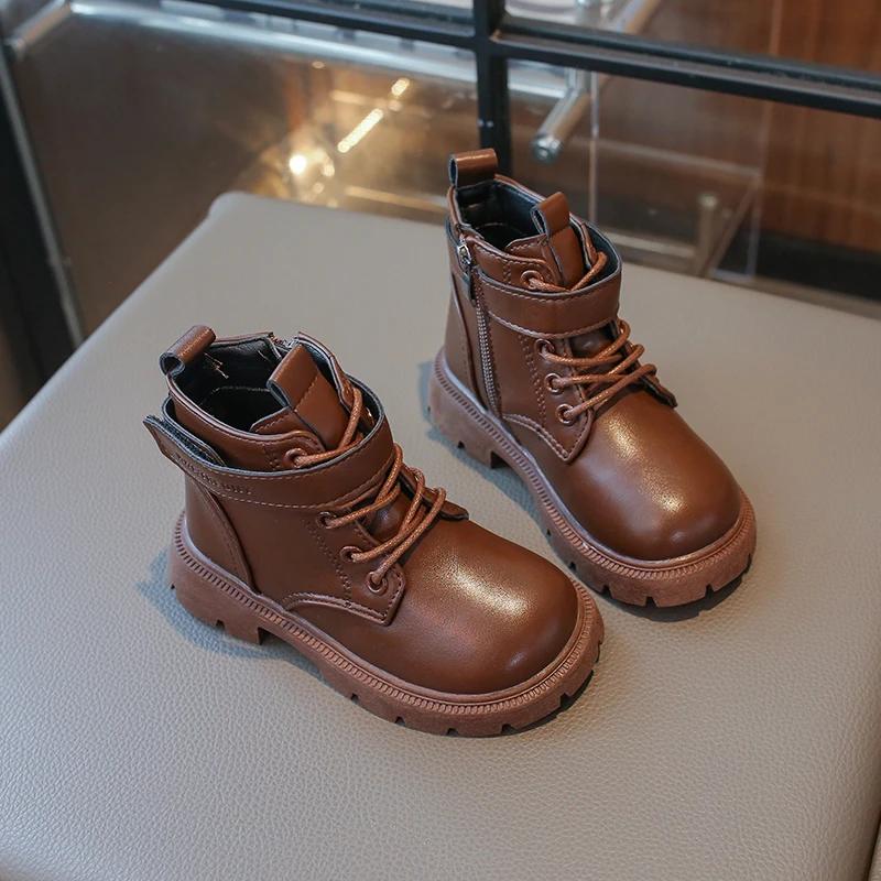 Детская обувь Ботинки для девочки Черные Коричневые Универсальные Детские Ботильоны на платформе Повседневные Универсальные Модные ботинки для малышей Мягкая подошва