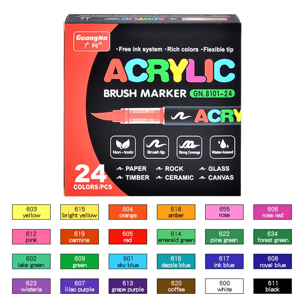 12-48 цветов Акриловые маркеры для рисования DIY Водонепроницаемые ручки-кисти для рисования по дереву, камню, холсту, стеклу, ткани, росписи яиц и камней