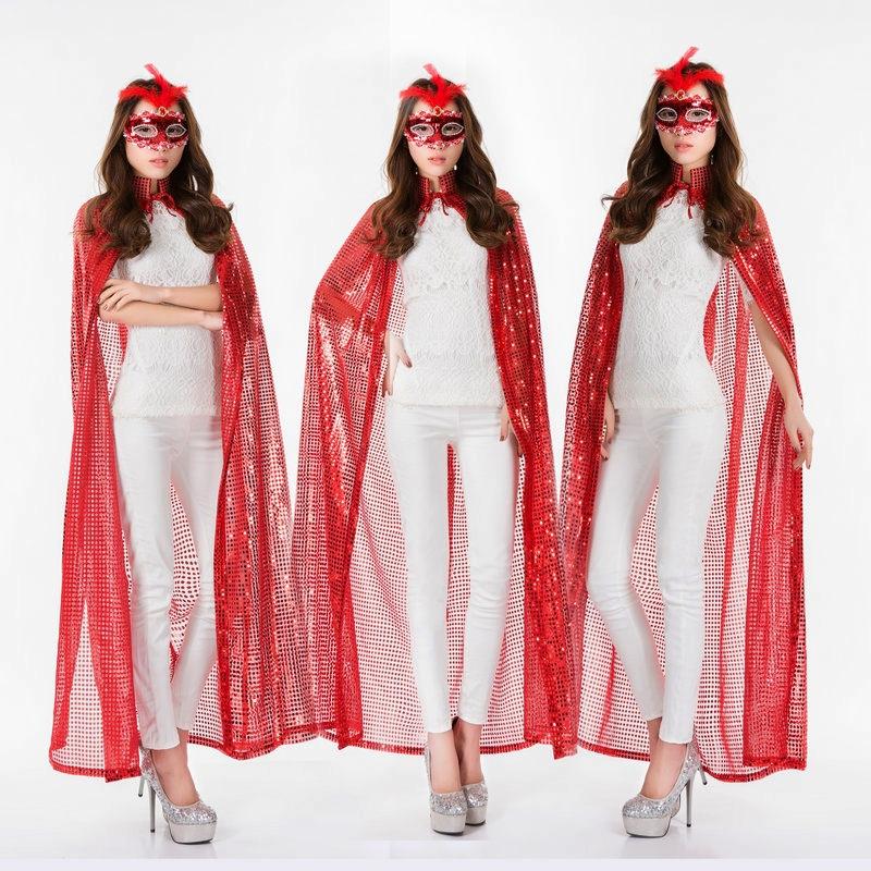 Women's Sequin Cape Halloween Sparkling Hooded Cloak Disco Party Carnival Masquerade Ball Stage Performance Costume Capes Jacket