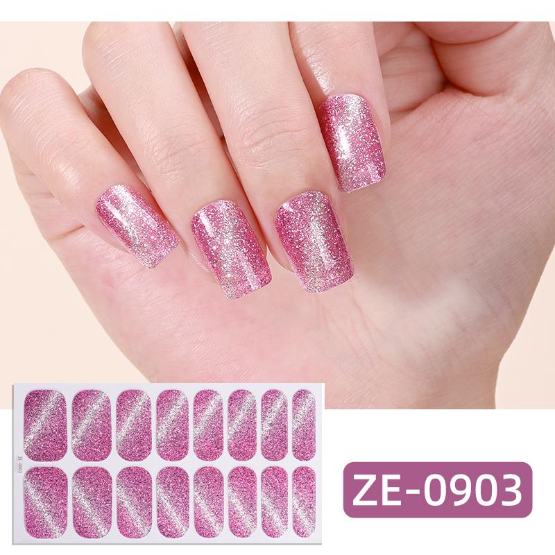 16Tips Full Cover Gradient Nail Stickers DIY Nail Polish Strips Glitter Cat Eye Adhesive Nail Art Sticker Manicure Decoration