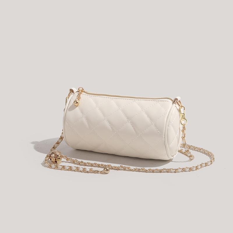 Bag Women'S Niche Texture Small Fragrant Wind Rhombus Chain Small Gold Ball Cylinder Bag Single Shoulder Crossbody Pen Holder Pillow Bag Tide