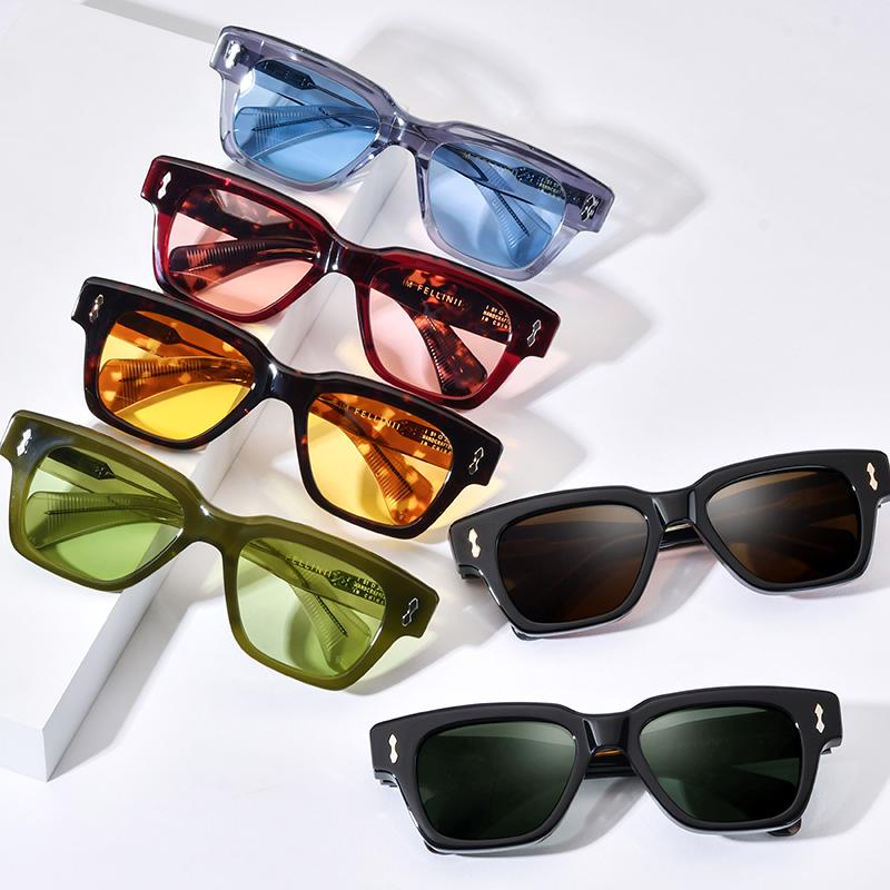 Borregls Acetate Polarized Sunglasses Women 2026 New Brand Designer Vintage Square Sun Glasses Men Mirrored Shades FELLINII