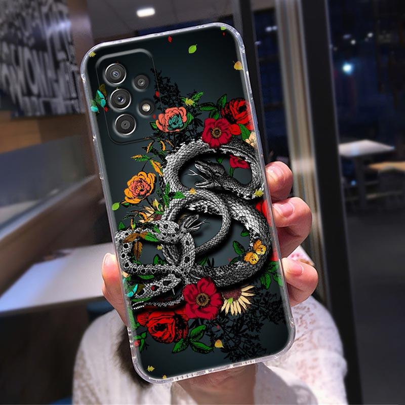Силиконовый прозрачный чехол для Samsung Galaxy A52 A51 A53 A72 A71 A73 A32 A31 A33 A22 A11, мягкие чехлы, чехол с изображением змеи, цветов и животных