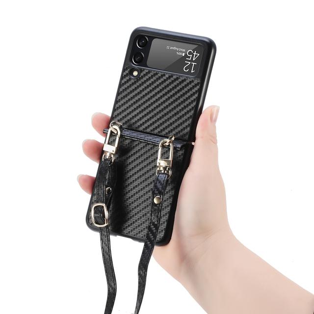 Противоударный чехол из углеродного волокна для Samsung Galaxy Z Flip 3 Flip4 Flip 4 5g Flip3, противоскользящий ремешок для телефона, чехол для мобильного телефона