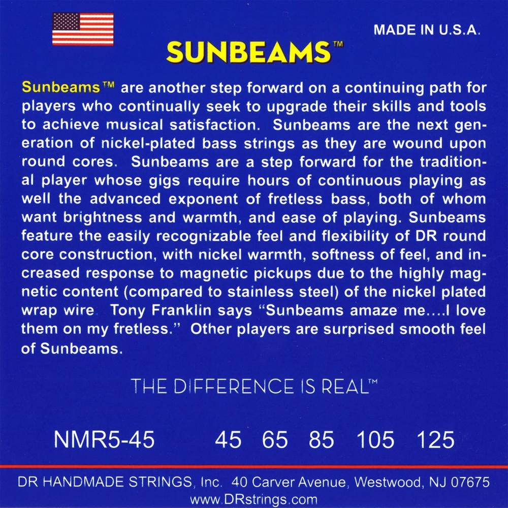 Струны для бас-гитары DR 5 струн SUNBEAM никелированные .045-.125 NMR5-45