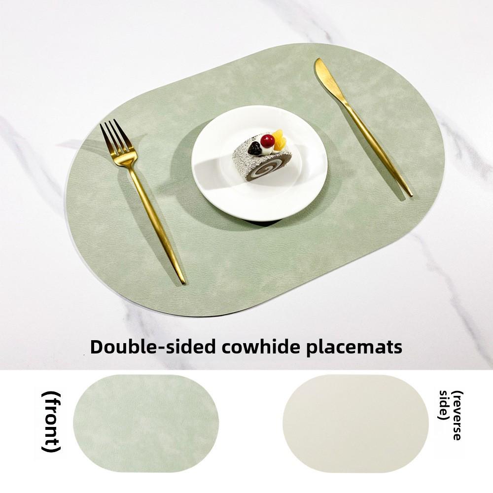 Двусторонний коврик под приборы из коровьей кожи в скандинавском стиле - водонепроницаемый и маслостойкий овальный изоляционный коврик