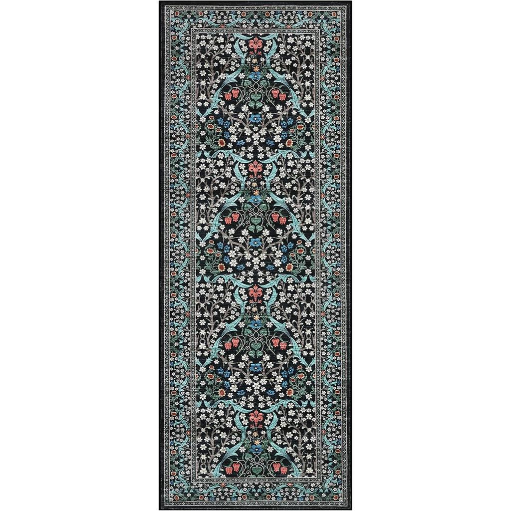 Коврик-дорожка для коридора, напольный коврик, темно-синий ковер с растительным цветочным рисунком, ковры в богемном стиле для домашнего декора, мягкие ковры, которые можно стирать в машине